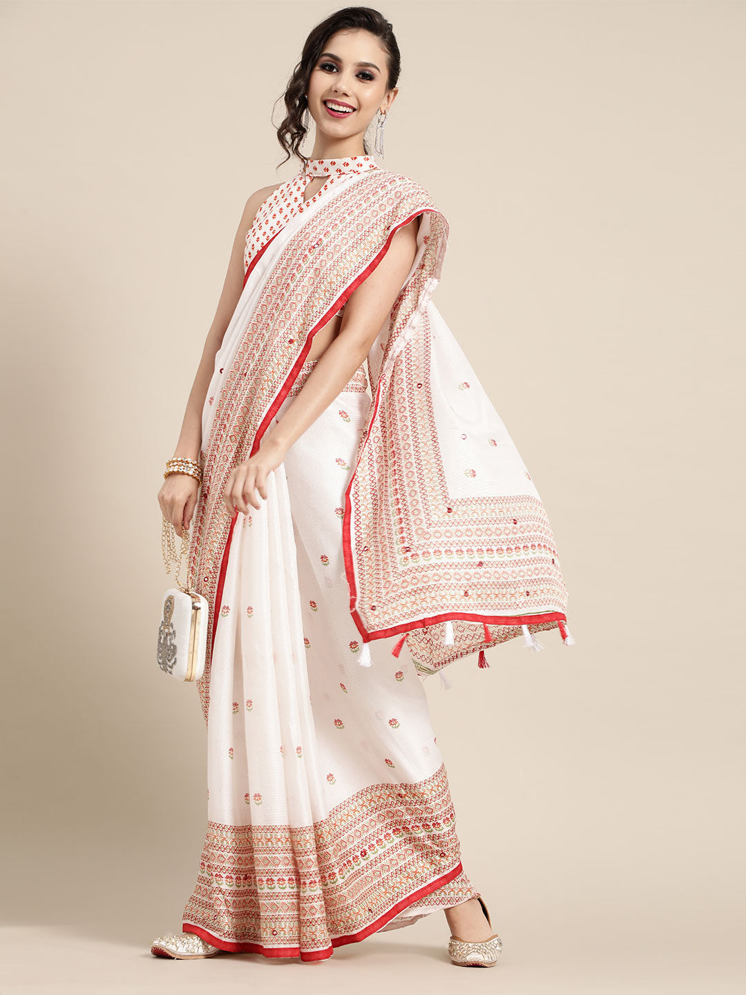 Saree Mall Ethnic Motifs with Sleek border Saree - Distacart