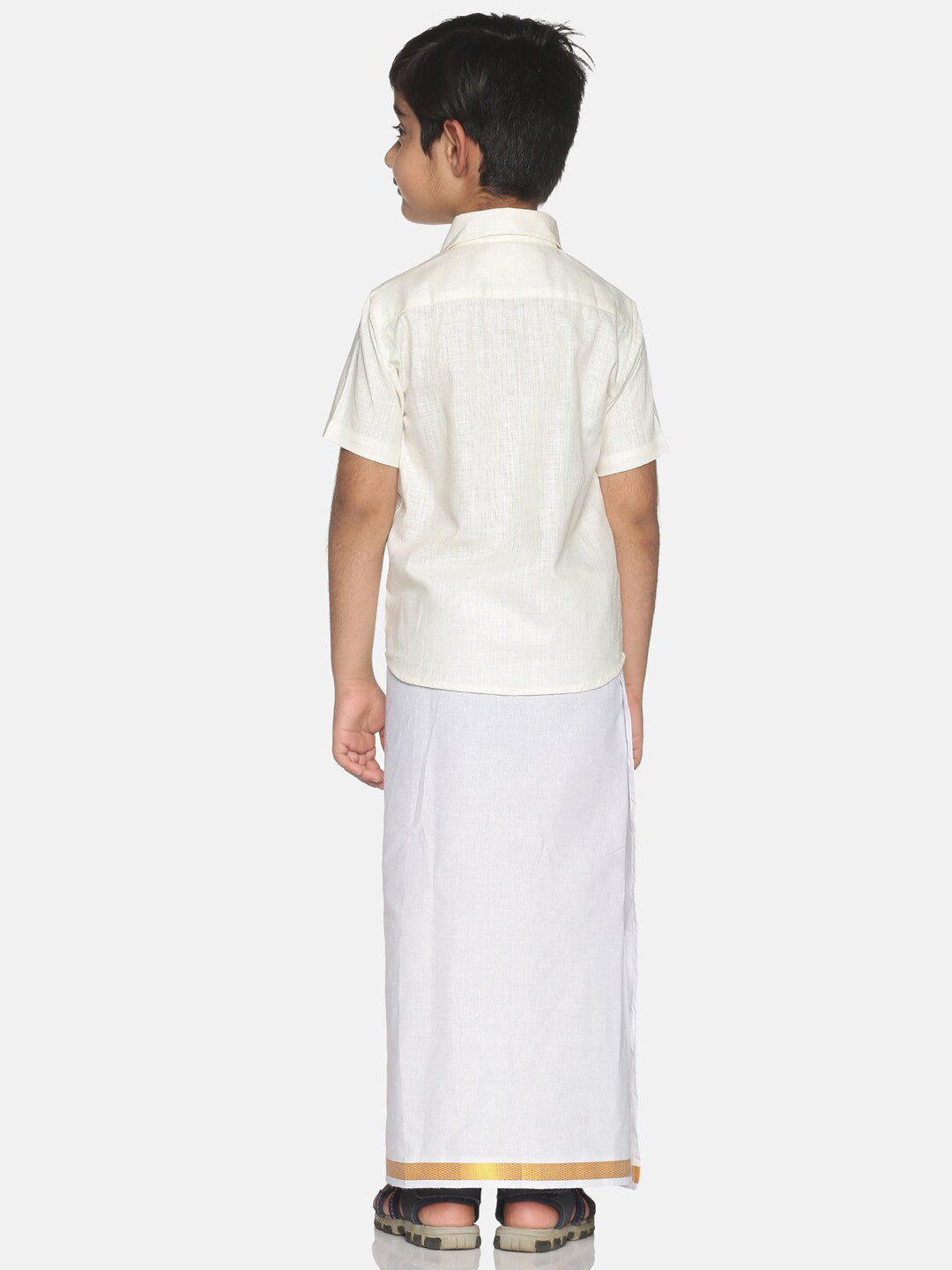 Sethukrishna Boys Cream-Coloured & White Solid Shirt and Veshti Set - Distacart