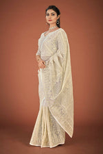 Thumbnail for Vamsee White Organza Saree - Distacart