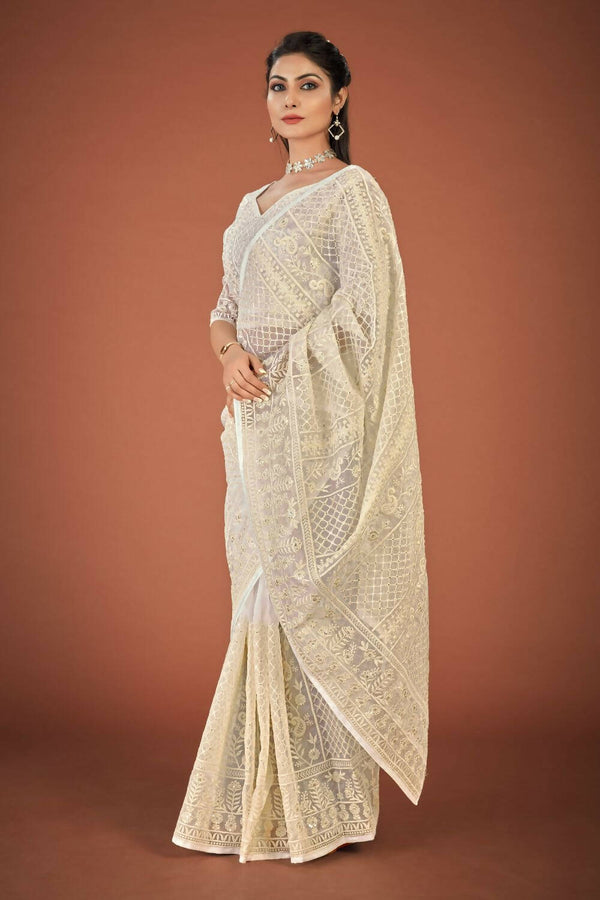 Vamsee White Organza Saree - Distacart