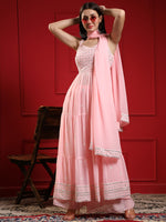 Thumbnail for Kalini Women Pink Floral Embroidered Pleated Mirror Work Kurta with Sharara & With Dupatta - Distacart