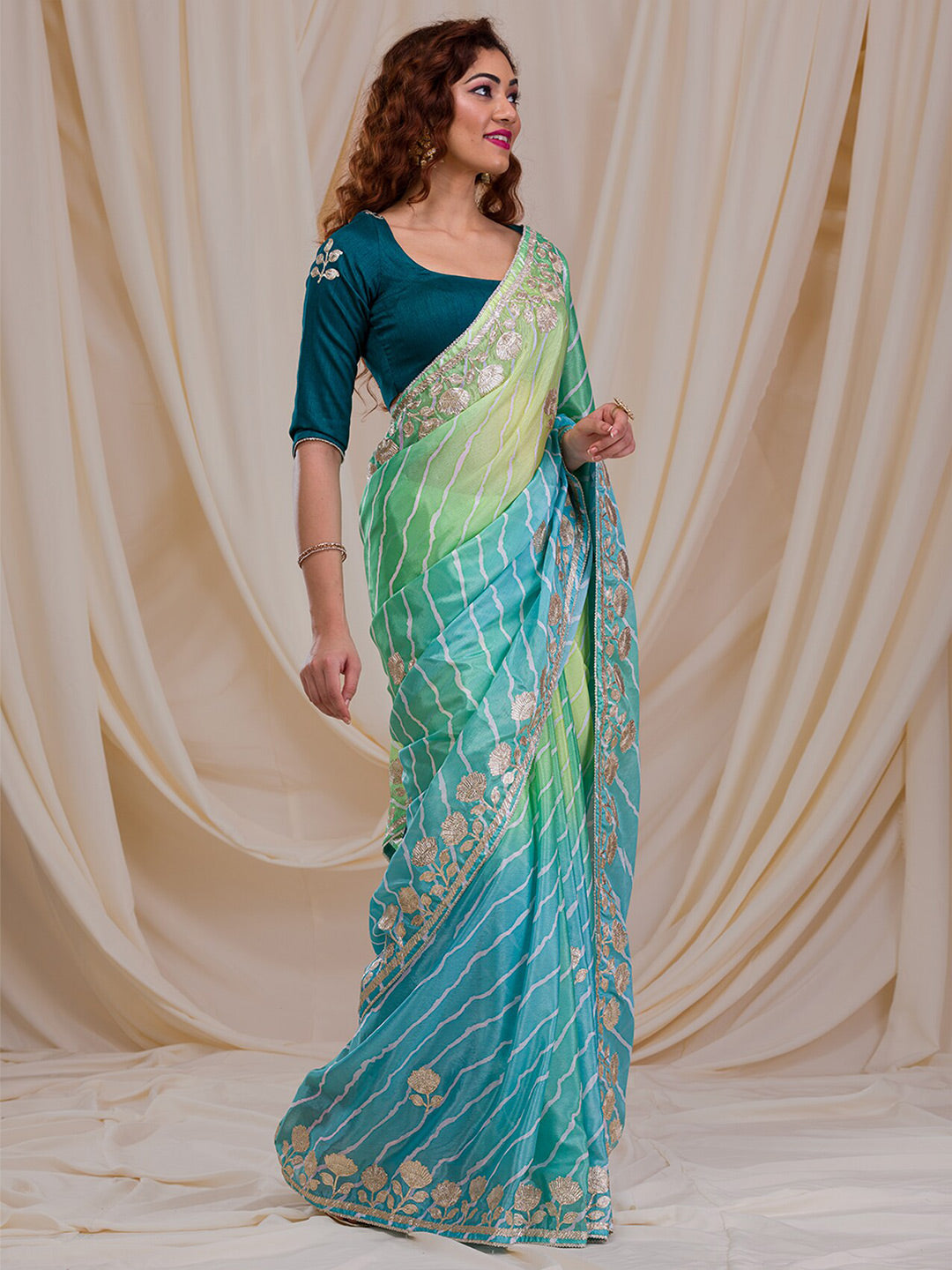 Koskii Striped Embroidered Saree - Distacart
