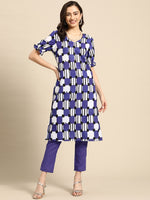 Thumbnail for Sangria Women Purple Printed Kurta with Trousers - Distacart