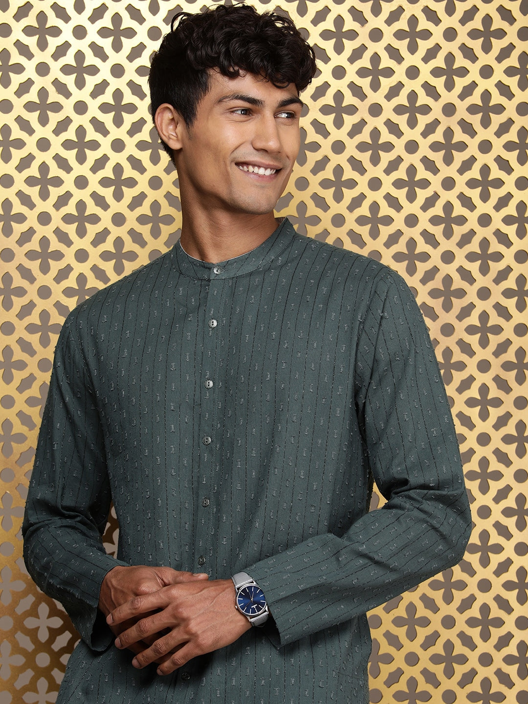 House of Pataudi Woven Design Straight Jashn Kurta - Distacart