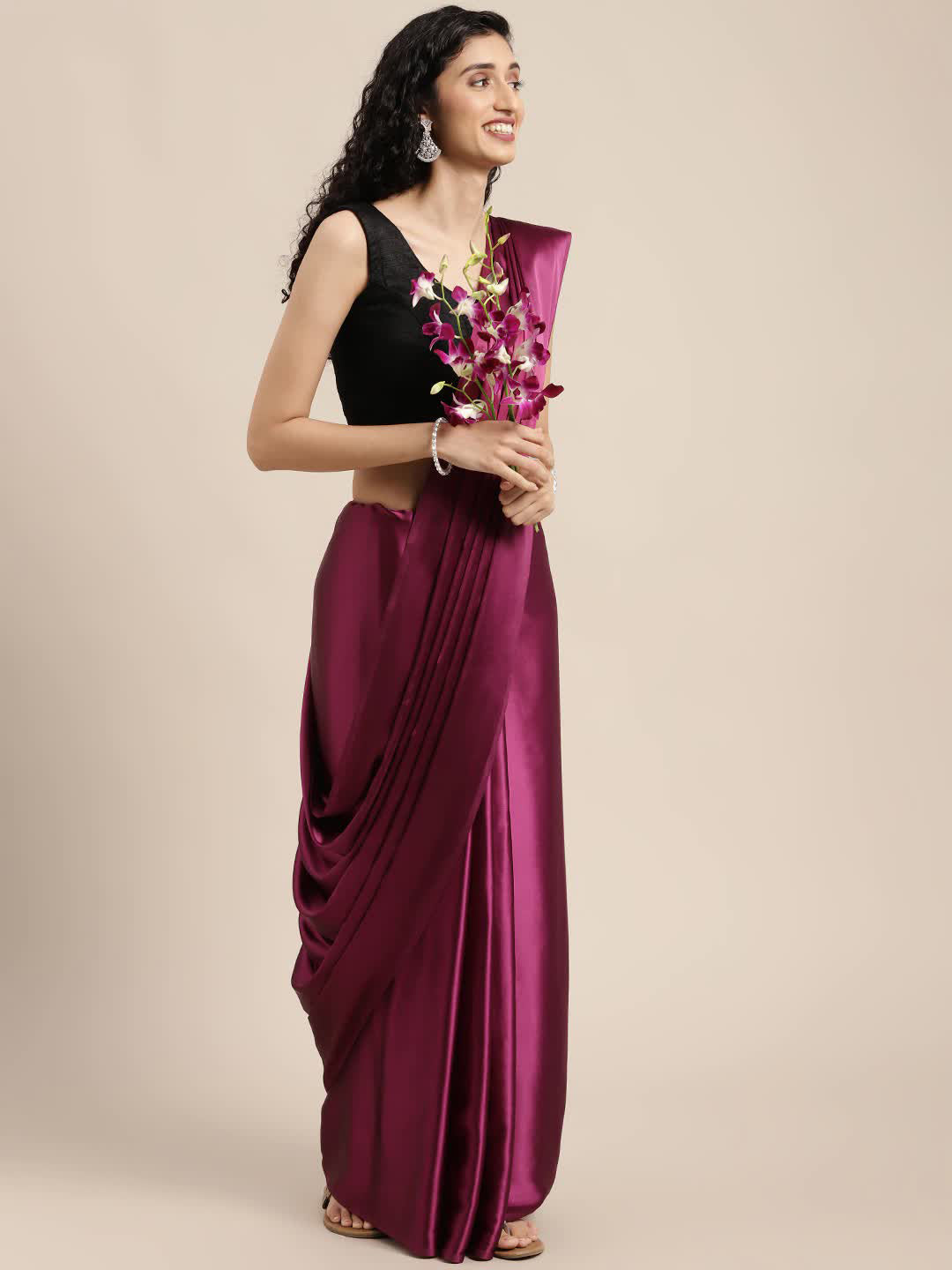 Kalini Magenta Satin Saree - Distacart