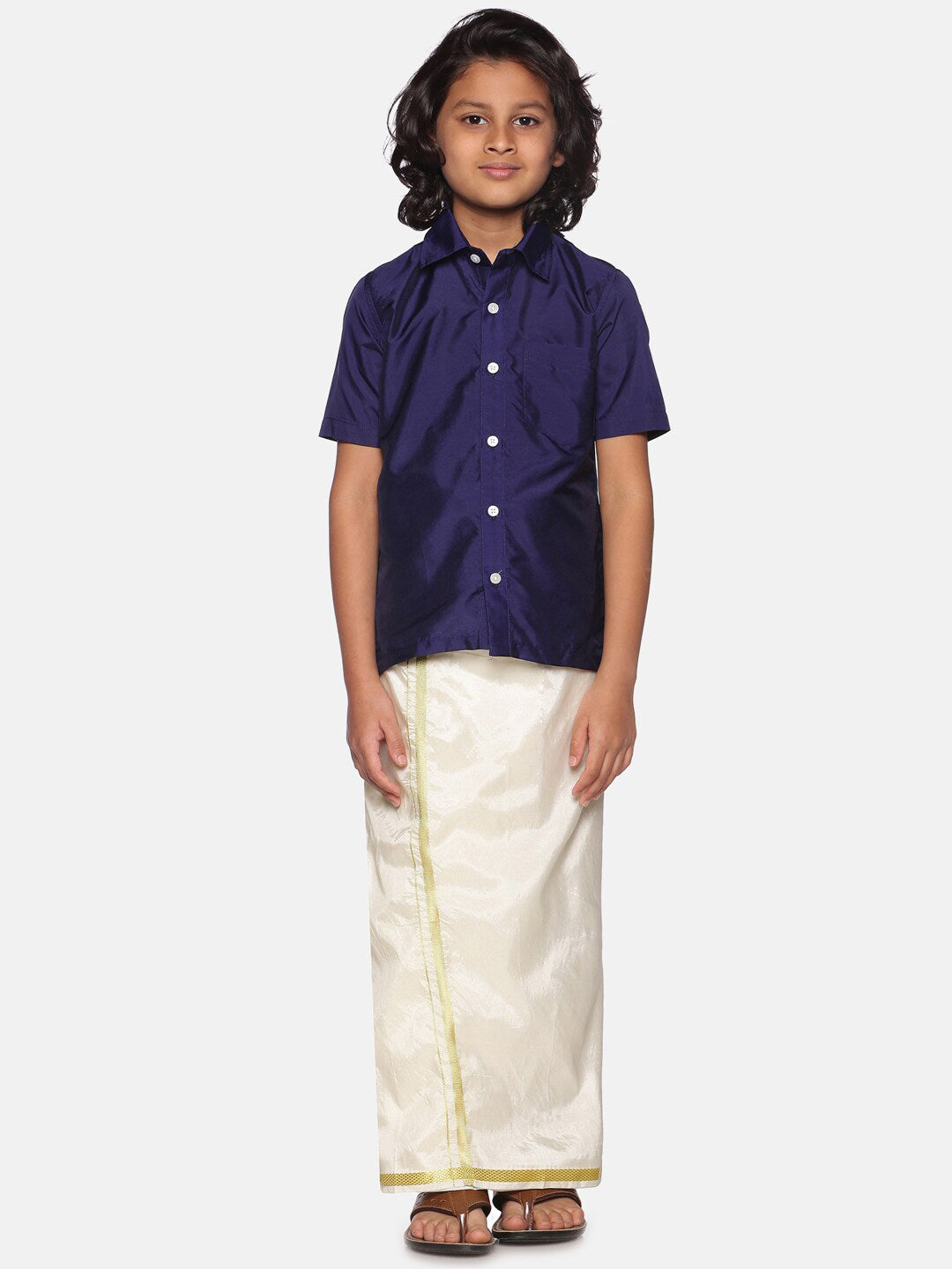 Sethukrishna Navy Blue & White Shirt with Dhoti For Boys - Distacart