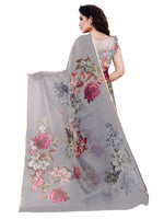 Thumbnail for Kalini Taupe & Red Floral Printed Zari Border Organza Saree - Distacart