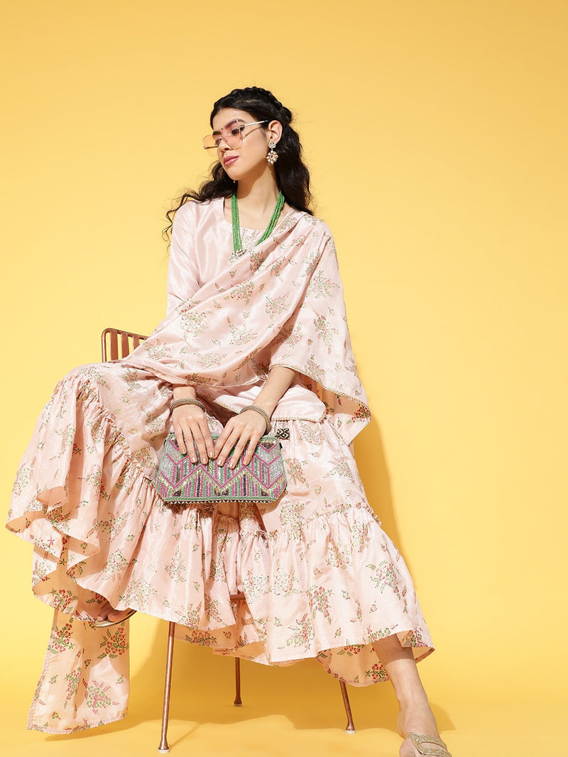 Libas Pink Solid Kurti With Sharara &amp; Dupatta - Distacart