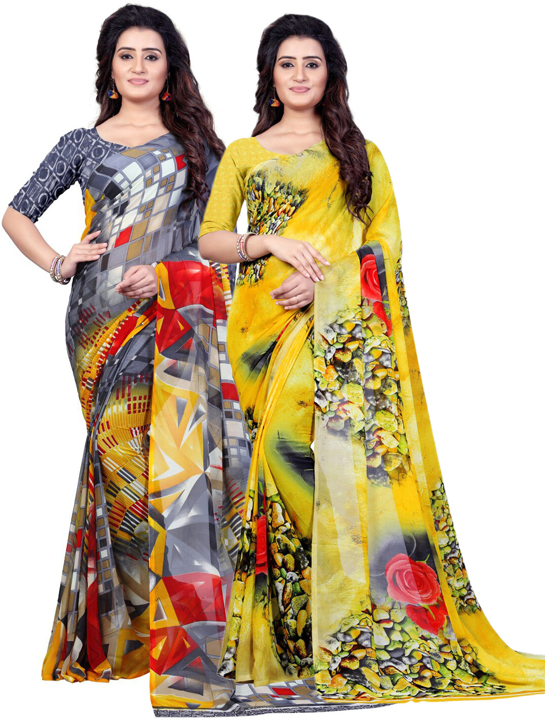 Kalini Pack of 2 Printed Poly Georgette Saree - Distacart