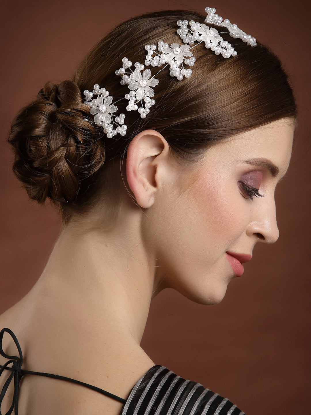 Panash Women Silver-Toned & White Embellished Tiara - Distacart
