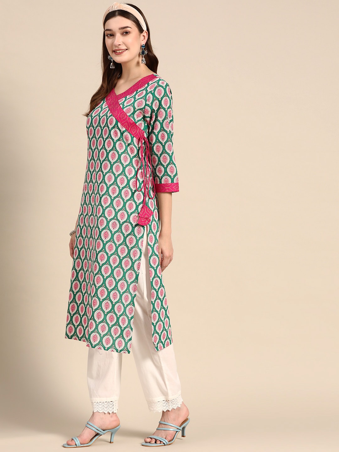 Sangria Women Ethnic Motifs Printed Angrakha Kurta - Distacart