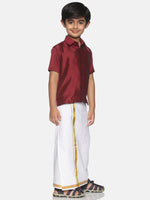 Thumbnail for Sethukrishna Maroon & White Solid Shirt and Veshti Set For Boys - Distacart