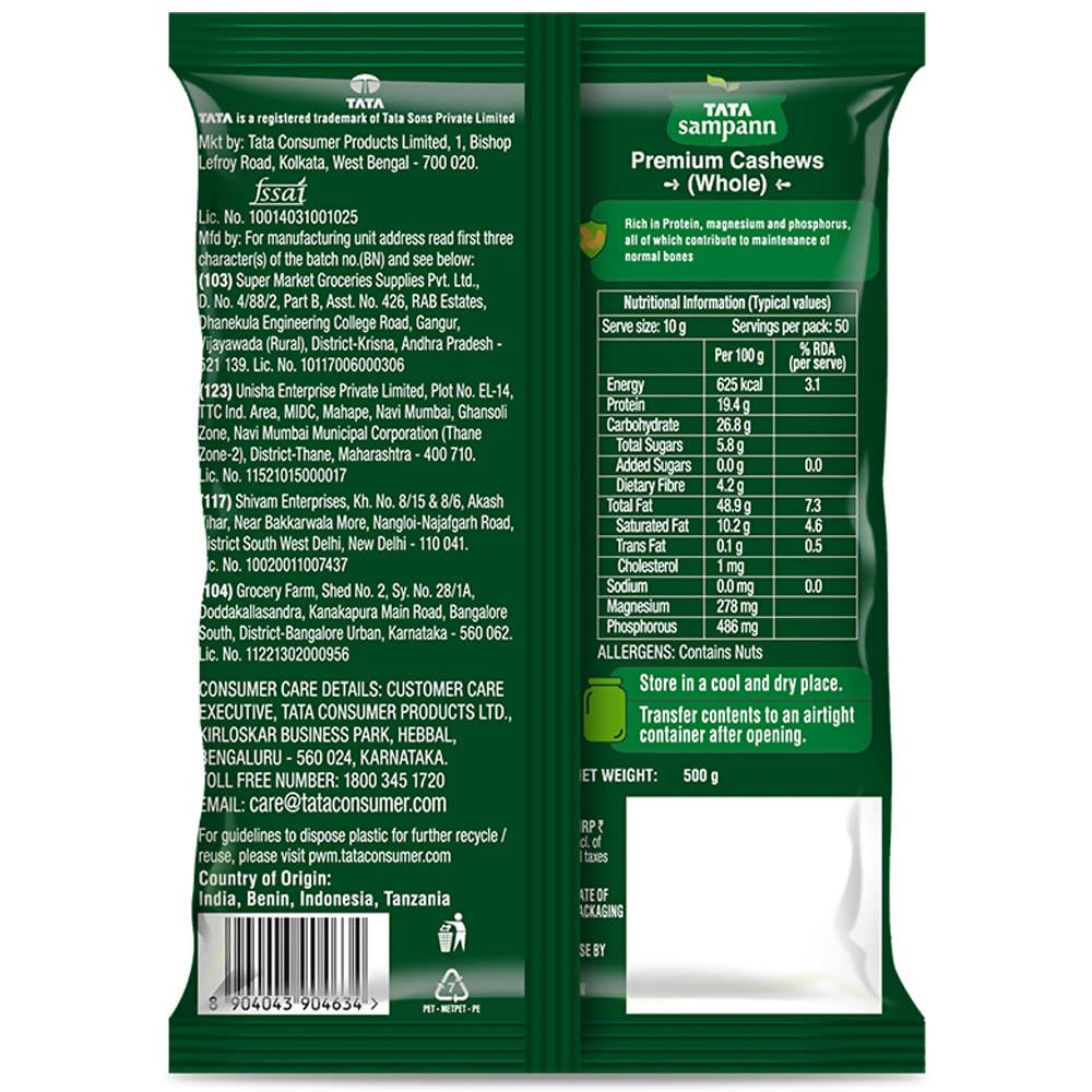 Tata Sampann Premium Cashews Whole - Distacart