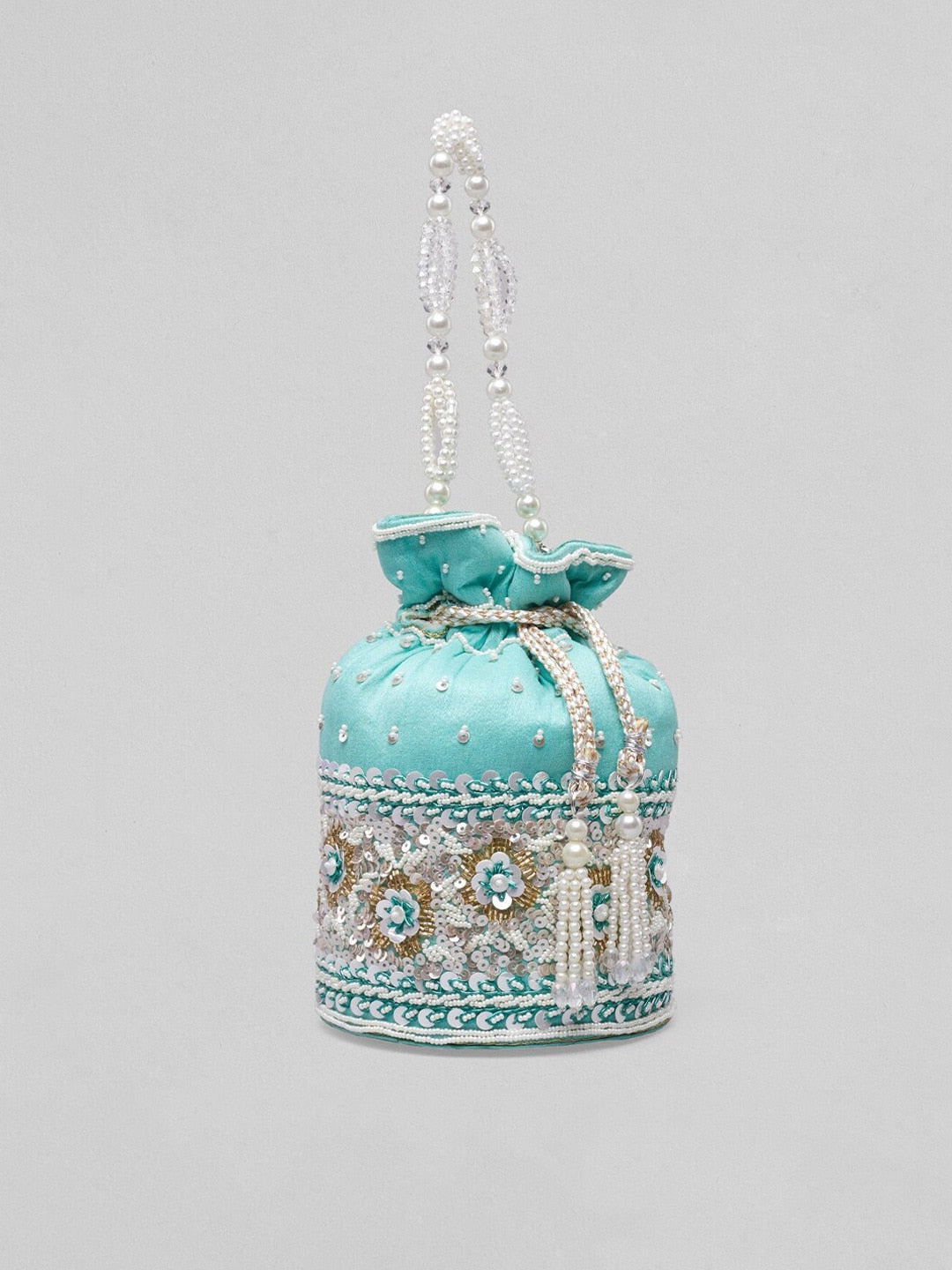 Rubans Turquoise Blue Embroidered Potli Clutch - Distacart