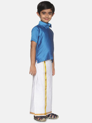 Sethukrishna Traditional Blue & White Shirt with Dhoti For Boys - Distacart