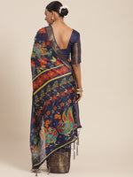 Thumbnail for Saree Mall Navy Blue Kalamkari Saree - Distacart