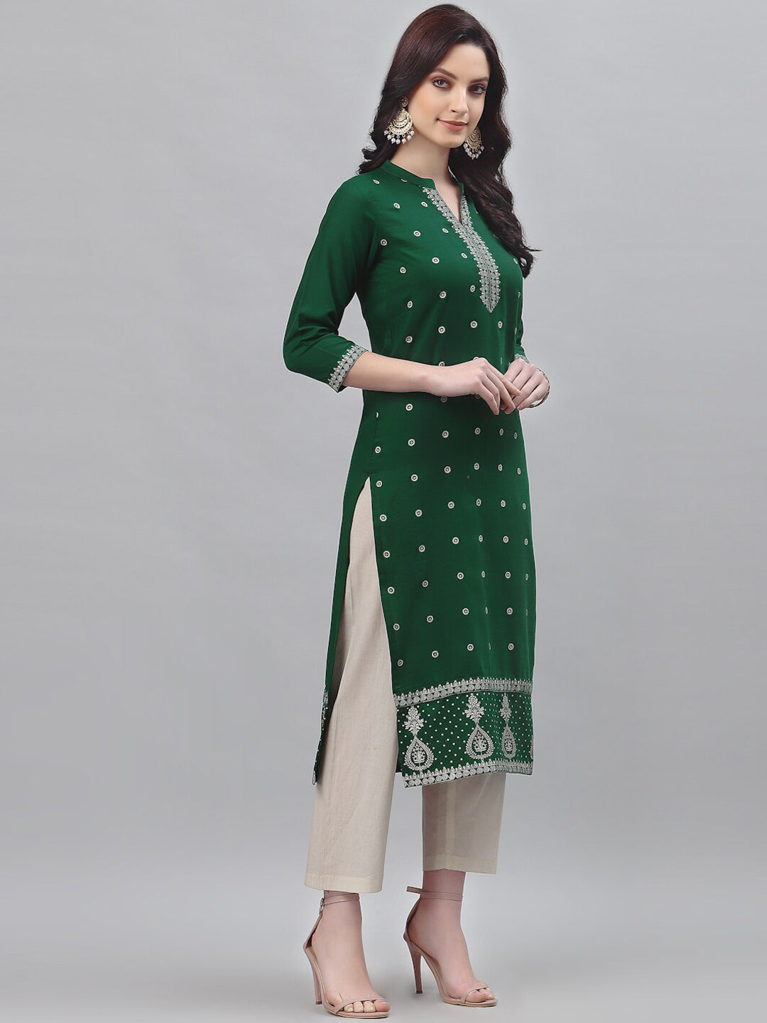 Kalini Women Green Ethnic Motifs Embroidered Thread Work Kurta - Distacart