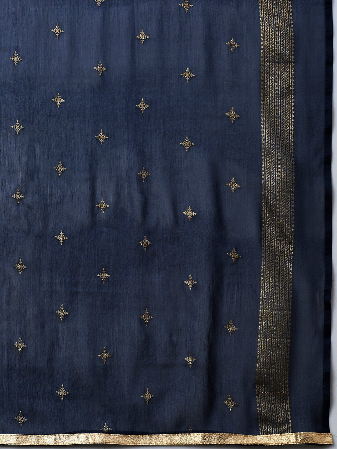 Saree Mall Navy Blue & Gold-Toned Embroidered Unstitched Dress Material - Distacart