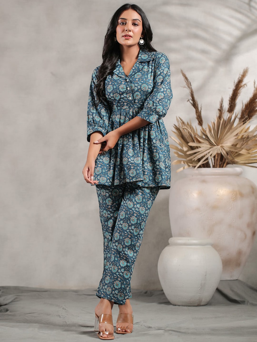 Anubhutee Floral Printed Pleated A-Line Pure Cotton Kurti With Trousers - Distacart