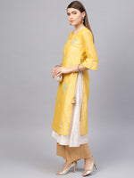 Thumbnail for Biba Women Yellow & Off-white Embroidered Layered A-Line Kurta - Distacart