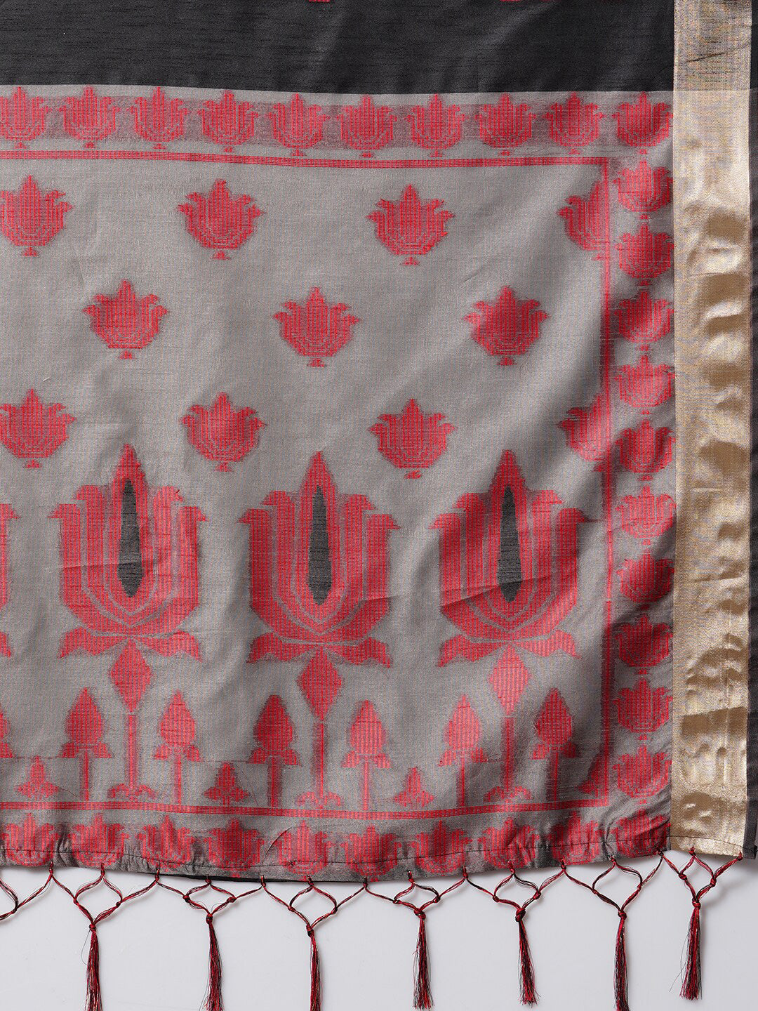 Mitera Black & Red Ethnic Motifs Silk Cotton Banarasi Saree - Distacart