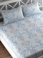 Thumbnail for CHHAVI INDIA Blue & White Ethnic Motifs 210 TC King Bedsheet with 2 Pillow Covers - Distacart