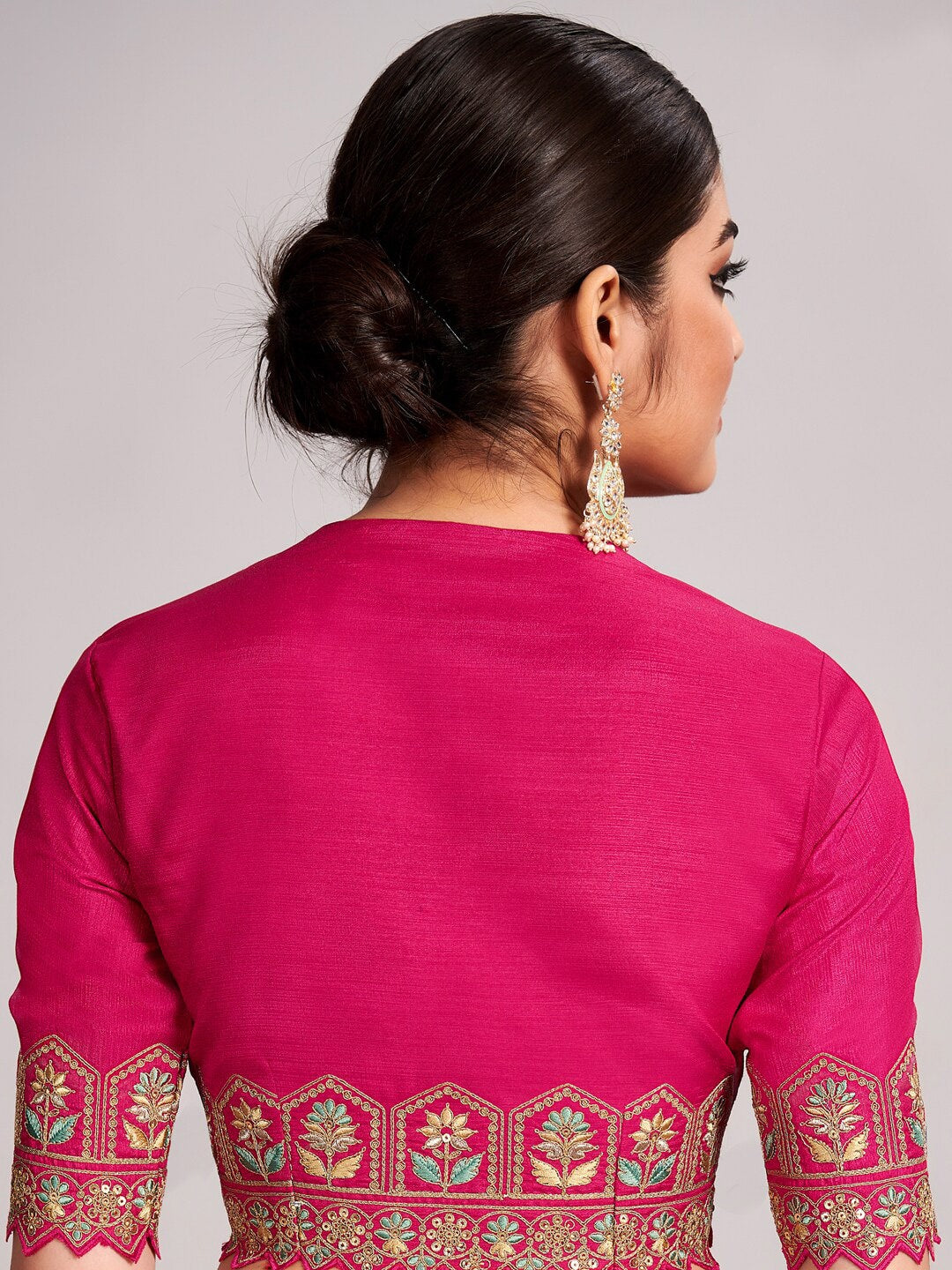 Mitera Pink & Blue Brasso Chanderi Saree - Distacart