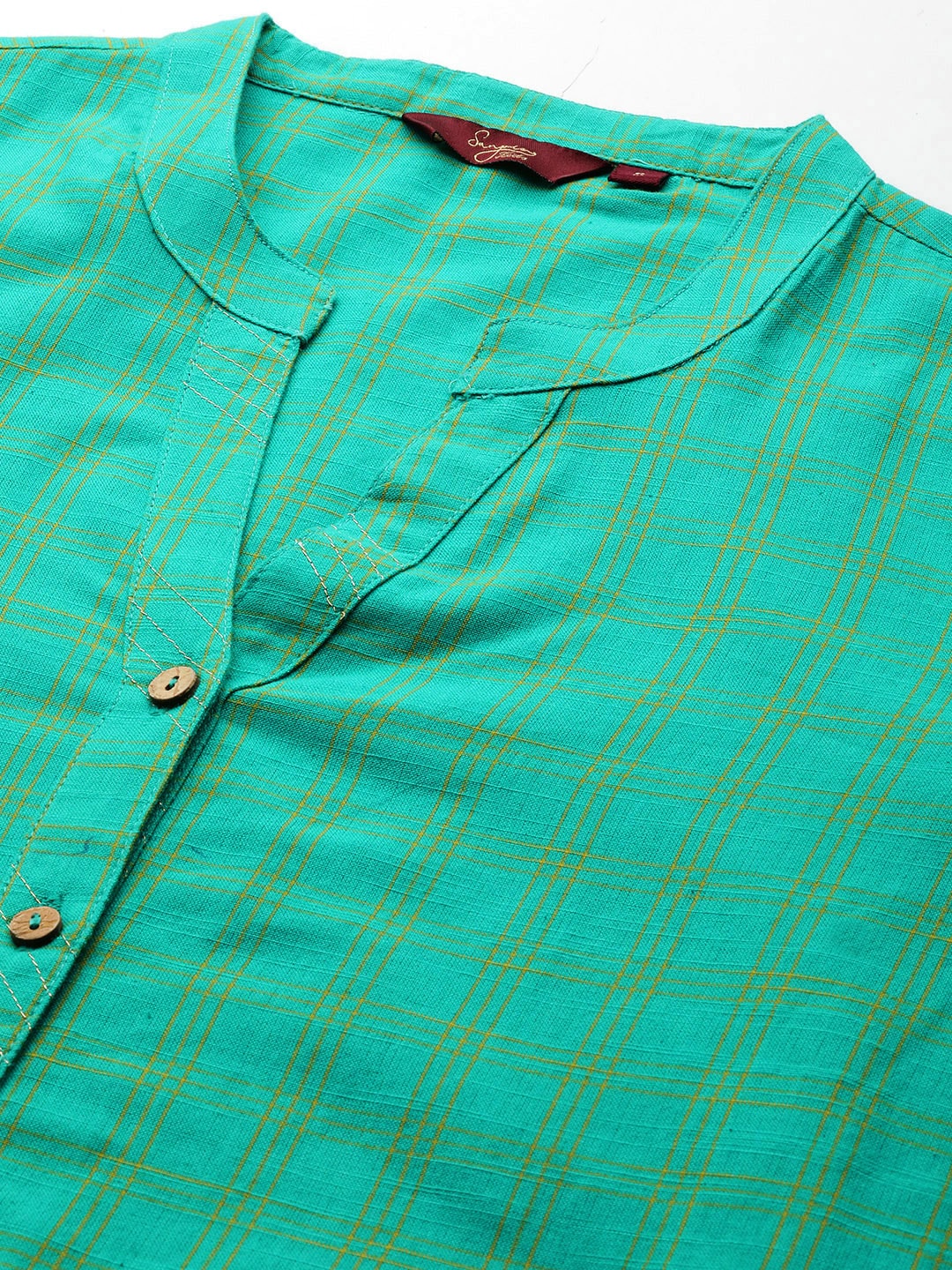 Sangria Checked Mandarin Collar Pure Cotton Kurta - Distacart