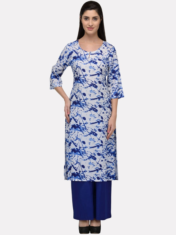 Kalini Women White & Blue Printed Kurta - Distacart