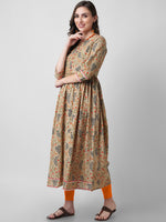 Thumbnail for Kalini Women Brown Floral Printed Flared Sleeved Pure Cotton Anarkali Kurta - Distacart
