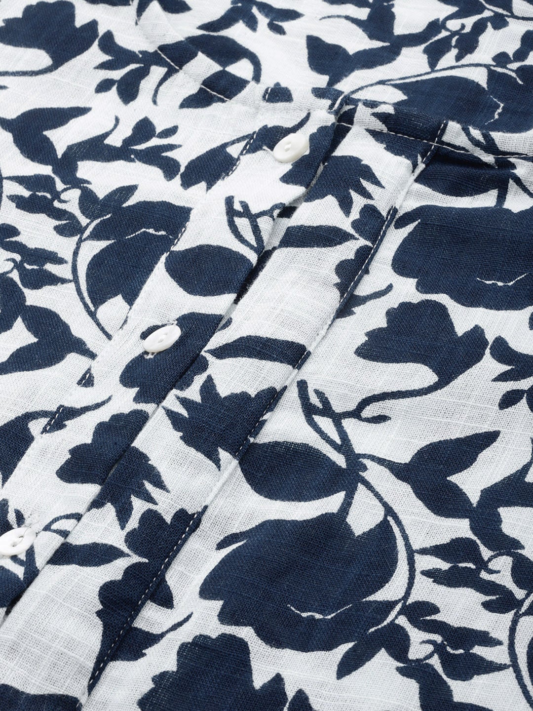 Sangria Women White & Navy Blue Printed Kurta with Trousers - Distacart