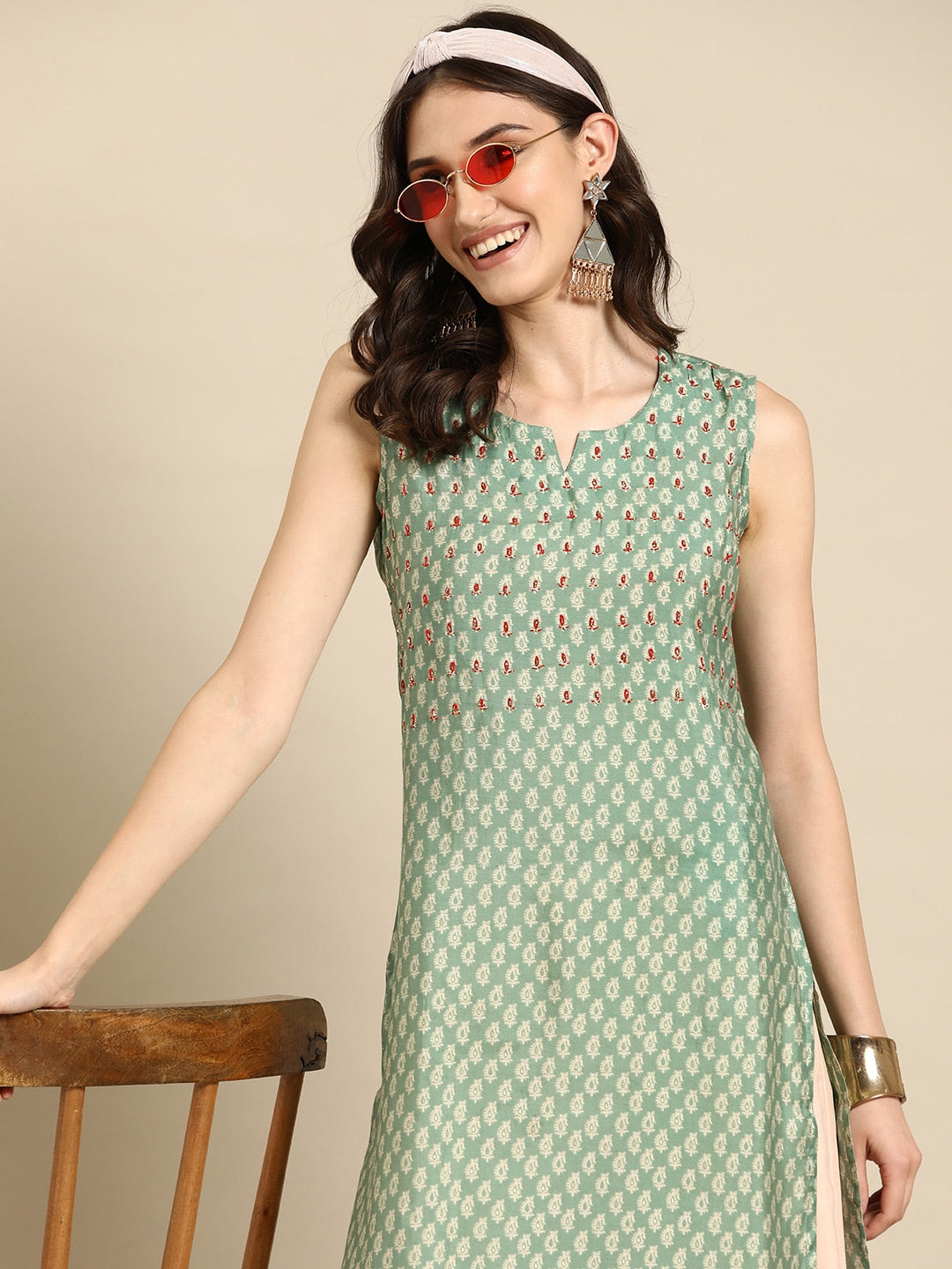 Sangria Women Ethnic Motifs Printed Thread Work Kurta - Distacart