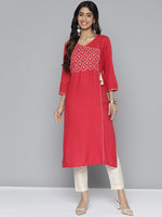 Thumbnail for HERE&NOW Women Pure Cotton Ethnic Motifs Mirror Work Angrakha Kurta - Distacart