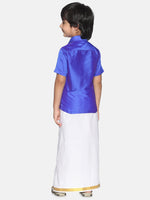 Thumbnail for Sethukrishna Boys Blue & White Solid Shirt with Veshti Set - Distacart