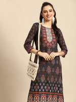 Thumbnail for Sangria Women Black Ethnic Motifs Printed Kurta - Distacart