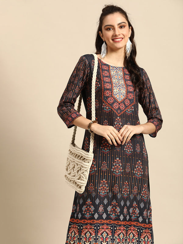 Sangria Women Black Ethnic Motifs Printed Kurta - Distacart