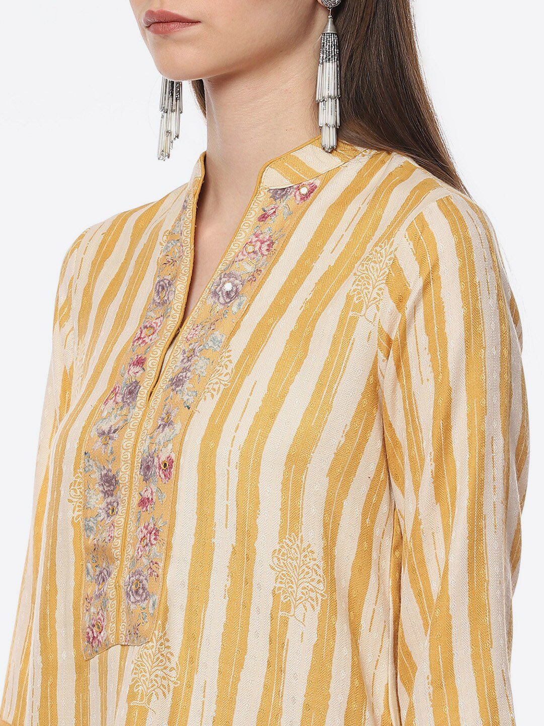 Biba Women Mustard Yellow Floral Printed Kurta with Trousers With Dupatta - Distacart