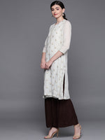 Thumbnail for Biba Women Grey & Beige Floral Embroidered A-lIne Layered Kurta - Distacart