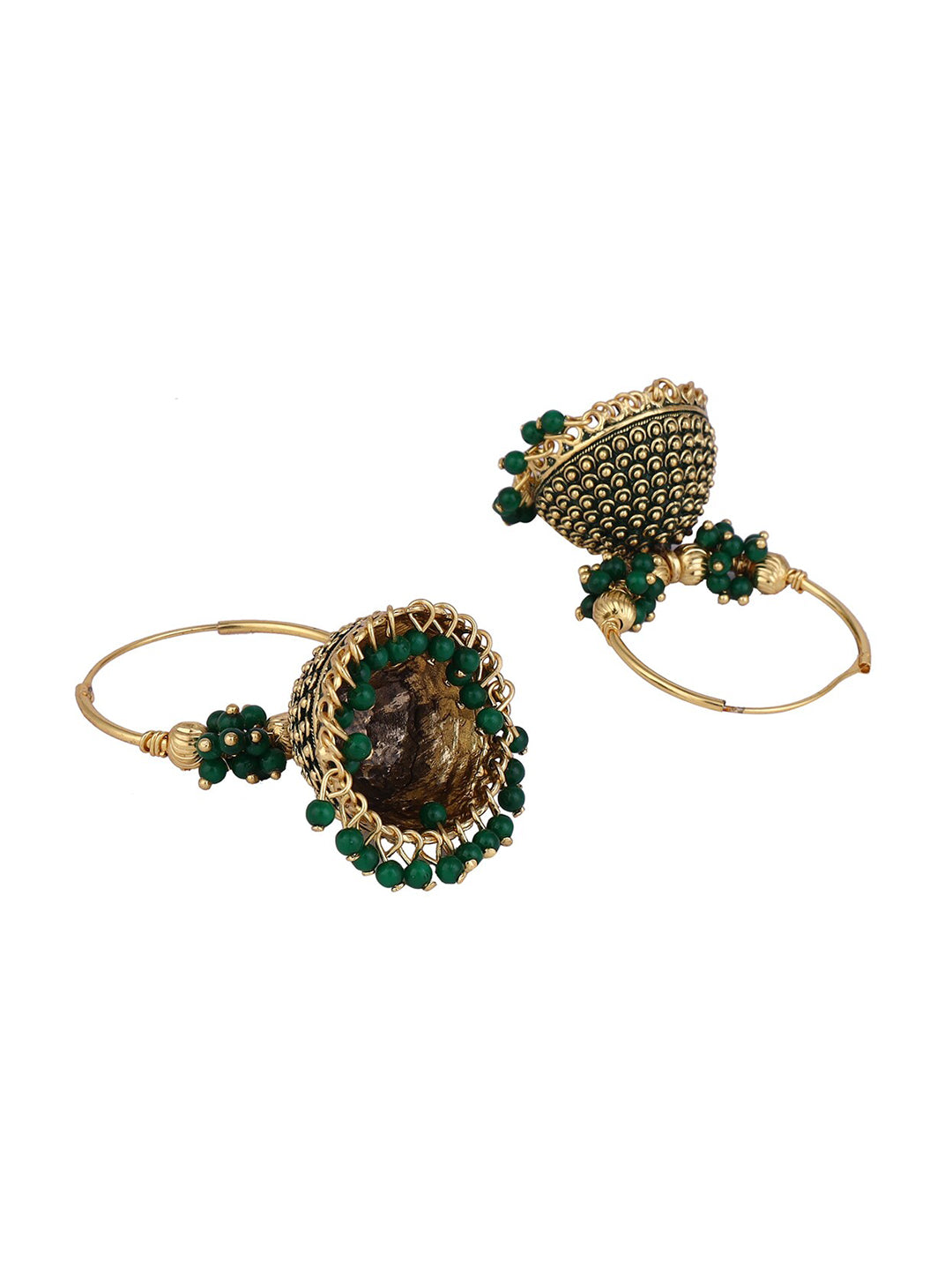 Anikas Creation Green & Gold-Toned Contemporary Jhumkas Earrings - Distacart