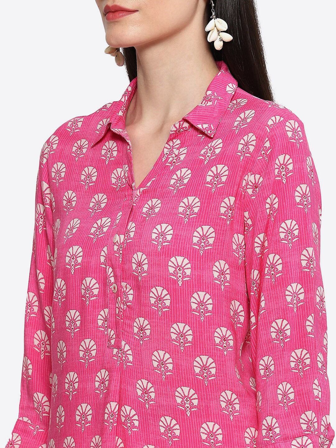 Biba Ethnic Motifs Printed Shirt Collar Kurta - Distacart
