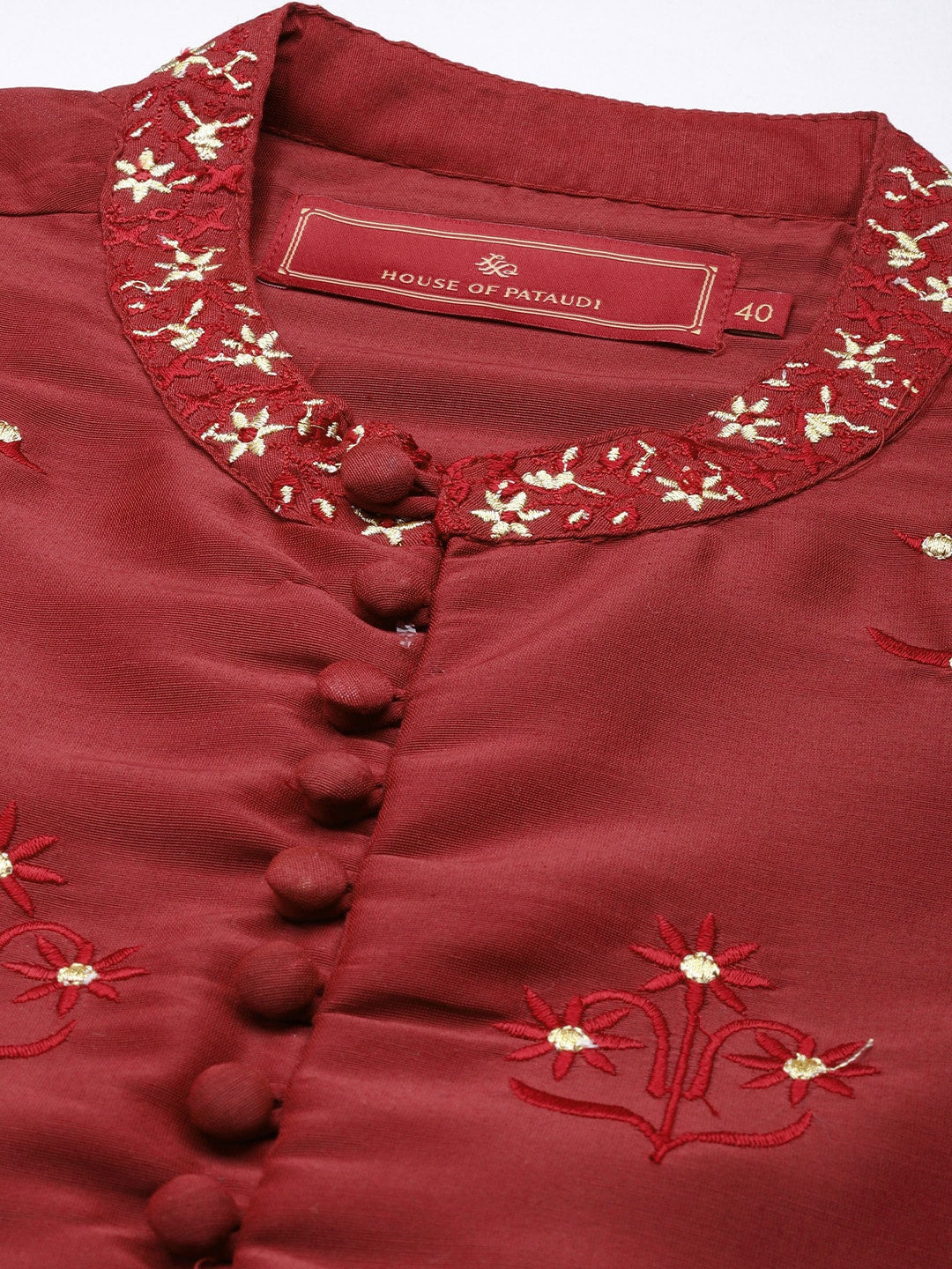 House of Pataudi Men Red Embroidered Jashn Straight Kurta - Distacart