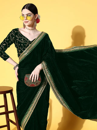 Mitera Solid Saree with Embroidered border - Distacart