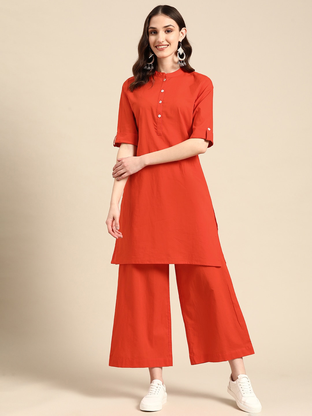 Sangria Women Pure Cotton Kurta with Palazzos - Distacart
