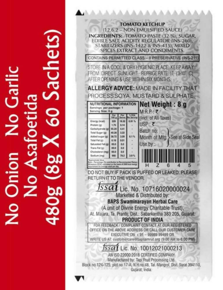 Baps Amrut Tomato Ketchup Sachets - Distacart