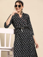 Thumbnail for Sangria Ethnic Motifs Printed High Slit Gotta Patti Pure Cotton Kurta With Trousers - Distacart