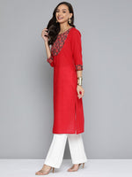 Thumbnail for HERE&NOW Women Red & Black Yoke Design Pure Cotton Kurta - Distacart