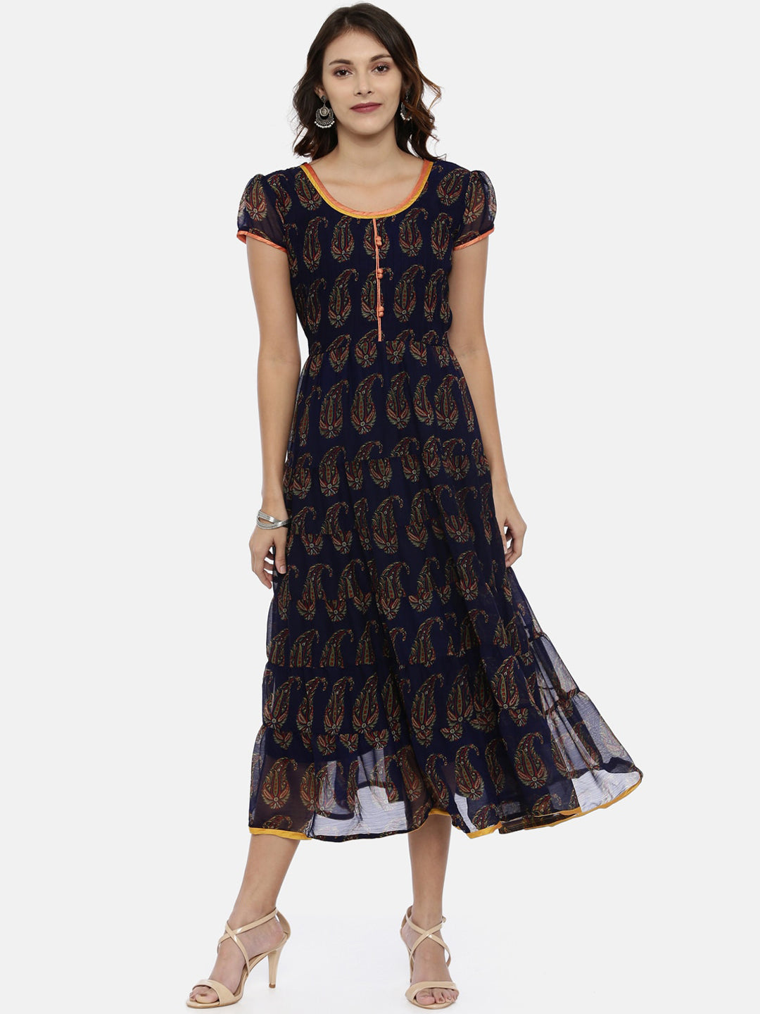 Souchii Women Navy Blue Printed Fit And Flare Dress - Distacart
