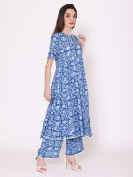 Thumbnail for Kalini Kalini Women Blue Floral Printed Pure Cotton Kurta with Trousers - Distacart