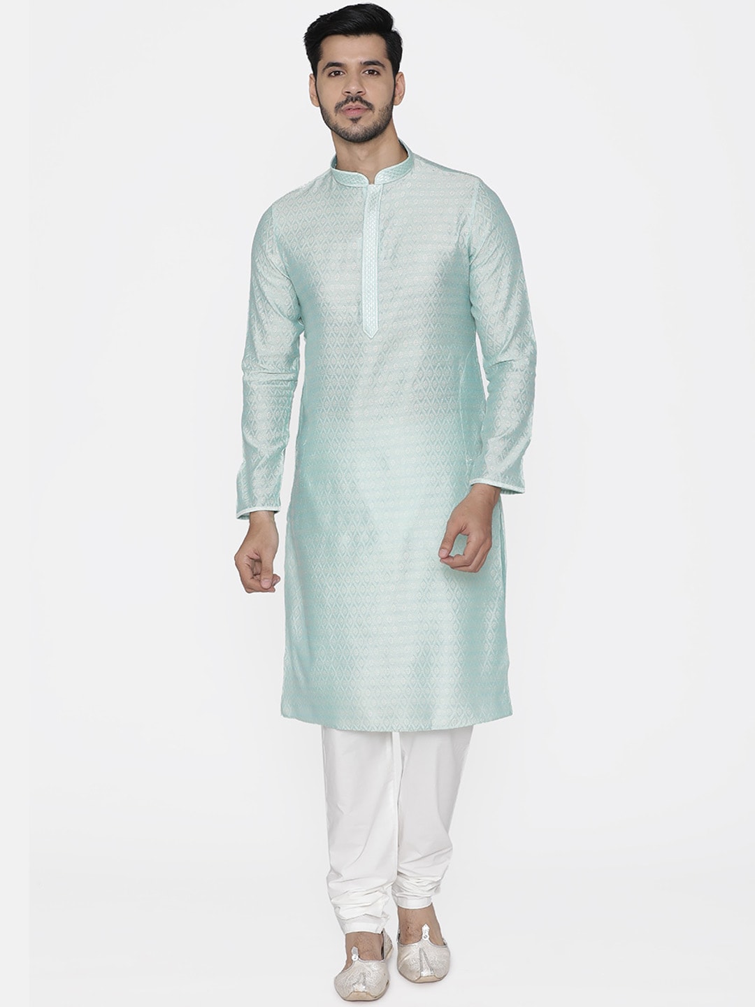 Manyavar Men Blue Woven Design Kurta with Churidar - Distacart
