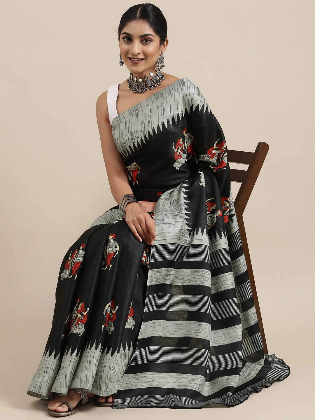 Kalini Black Warli Art Silk Khadi Saree - Distacart